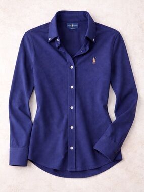 Ralph Lauren | Knit Oxford Navy Button-Down Shirt 100% Cotton Capsule Wardrobe